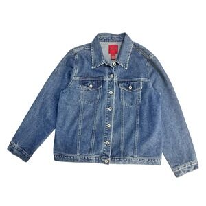 Gloria Vanderbilt Jacket Womens Large Blue Denim‎ Button Front Jean Trucker Coat